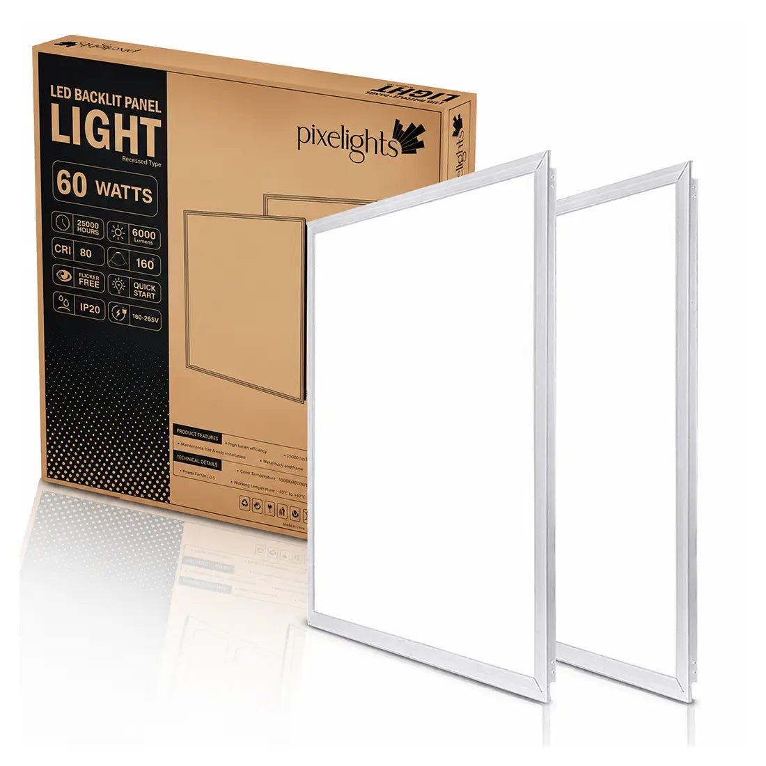 Pixelights 60W Square LED Panel Light 60x60 3000K - Warm White