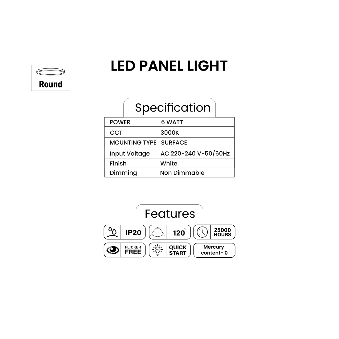 Pixelights 6W Round LED Surface Light 3000K - Warm White