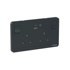 Schneider Electric AvatarOn 2 Gang Switched Socket with USB Charger Type A and C 21W 13A E83T25ACUSB_DG_G12 - Dark Gray - Slide 1