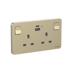 Schneider Electric AvatarOn 2 Gang Switched Socket with USB Charger Type A and C 21W 13A E83T25ACUSB_WG_G12 - Wine Gold - Slide 1