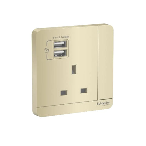 Schneider Electric AvatarOn 2 USB Charger and Switched Socket 3P 13A E8315USB_WG_G12 - Wine Gold