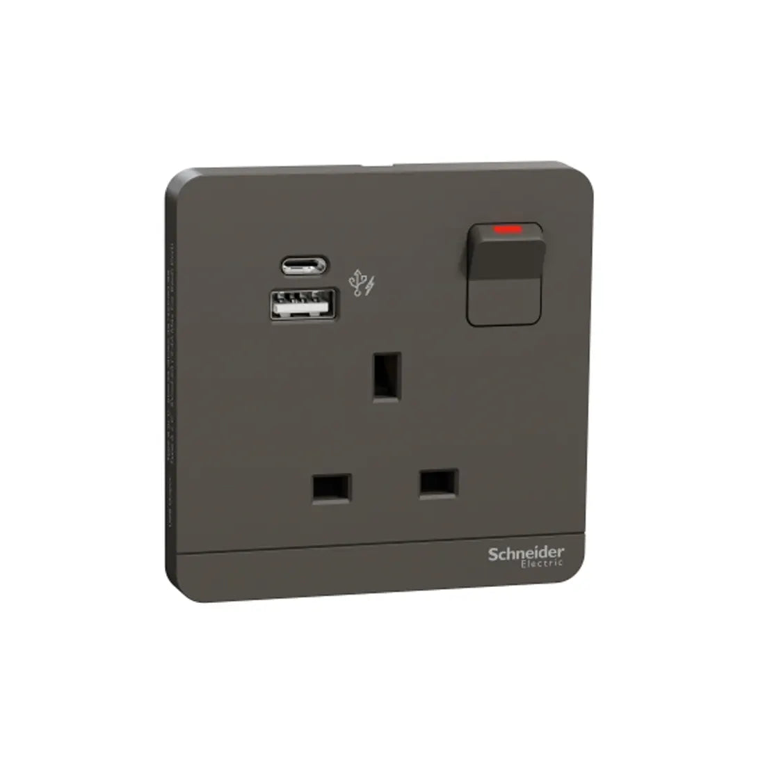 Schneider Electric AvatarOn Switched Socket with USB Charger Type A and C 21W 13A E8315DACUSB_DG - Dark Gray