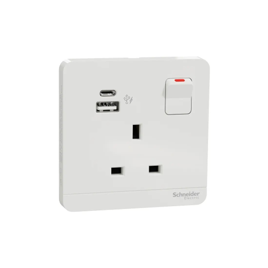 Schneider Electric AvatarOn Switched Socket with USB Charger Type A and C 21W 13A E8315DACUSB_WE - White