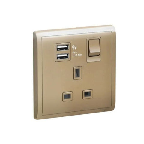 Schneider Electric Switched Socket with 2.1A USB 13A 1 Gang E8215USB_WG_G12 - Wine Gold