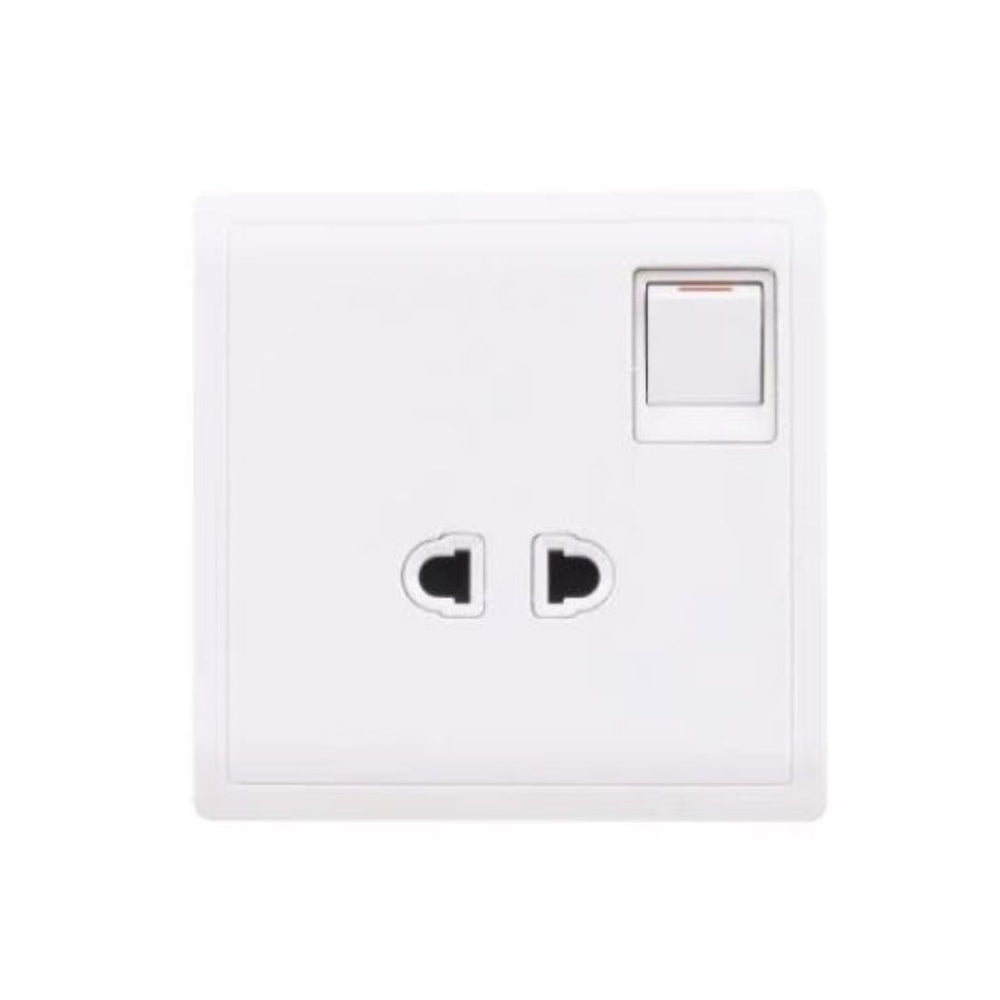 Schneider Electric Pieno 1 Gang 2 Flat Round Pin Switched Socket with Shutter 10A 250V E8215US White in Dubai, UAE