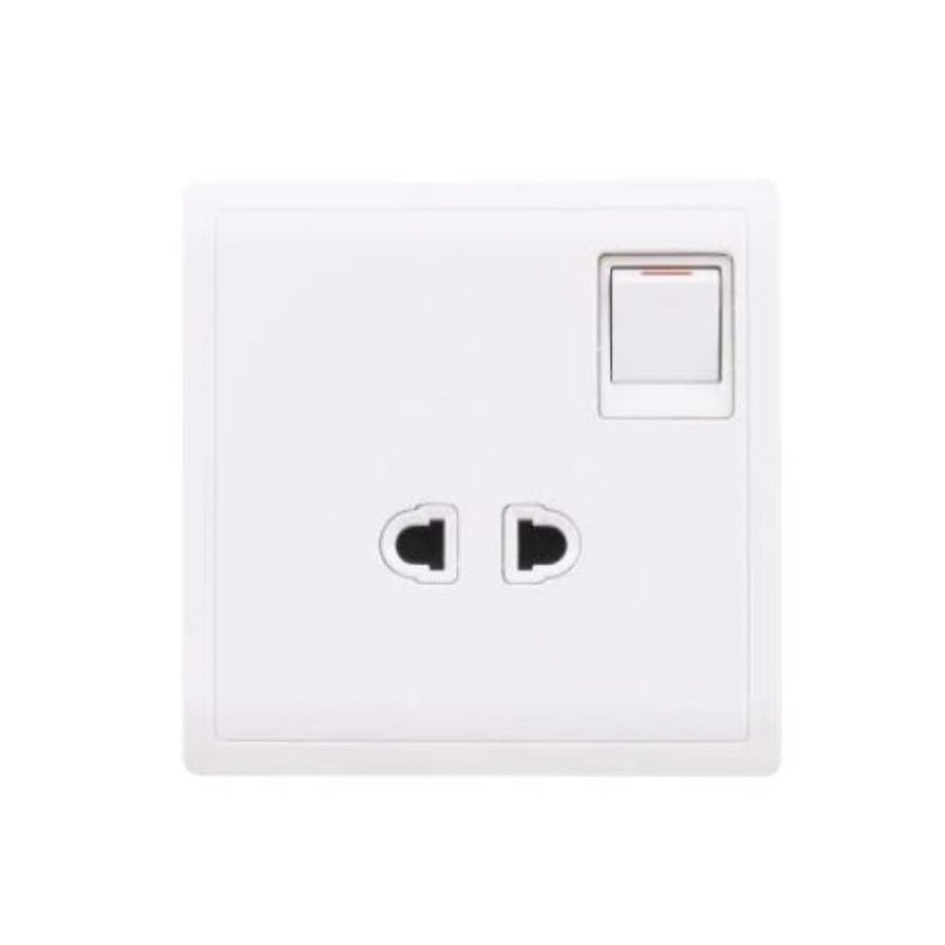 Schneider Electric Pieno 1 Gang 2 Flat Round Pin Switched Socket with Shutter 10A 250V E8215US White in Dubai, UAE