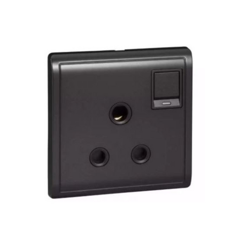 Schneider Electric Pieno Switched Socket with Neon 15A 250V 1 Gang 3 Round Pin E8215_15N_MB_G1 - Matt Black
