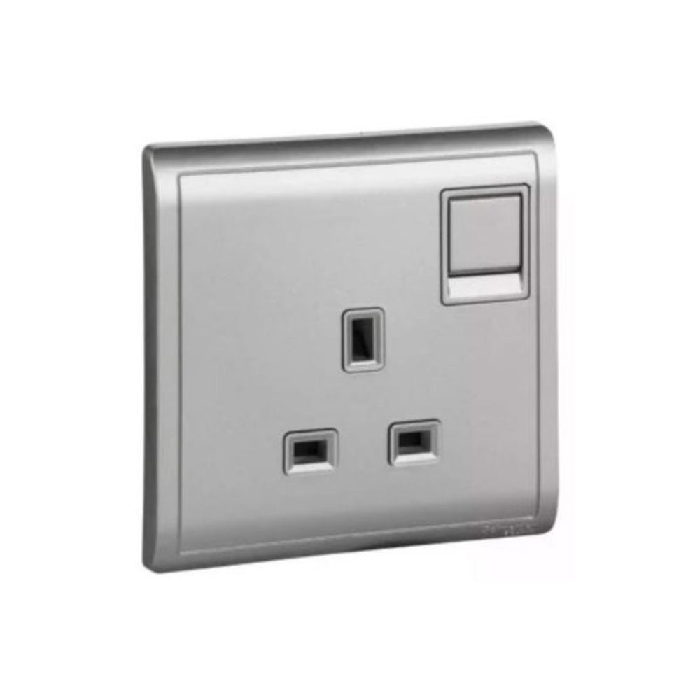 Schneider Electric Pieno 1 Gang Switched Socket 13A 250V E8215_AS_G1 Aluminium Silver in Dubai, UAE