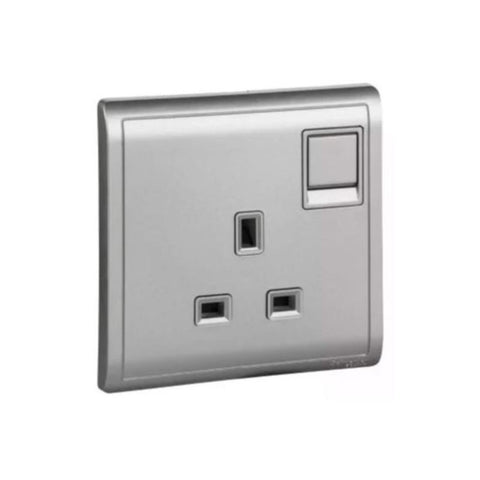 Schneider Electric Pieno 1 Gang Switched Socket 13A 250V E8215_AS_G1 - Aluminium Silver