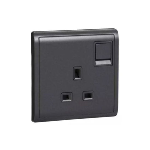 Schneider Electric 1 Gang Switched Socket 13A 250V E8215_MB_G1 - Matt Black