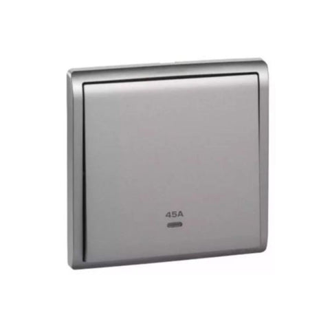 Schneider Electric 45A 250V 1 Gang DP Switched with Neon E8231D45N_AS_G1 - Aluminium Silver