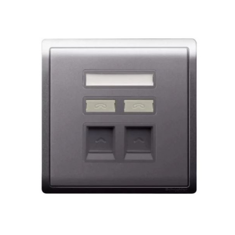 Schneider Electric 2 Gang Telephone Socket Keystone on Shuttered Wallplate E8232RJS4_AS_G1 - Lavendar Silver