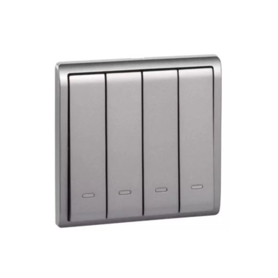 Schneider Electric Pieno 10AX 250V 4 Gang 2 way switched with Fluorescent Locator E8234L2F_AS_G1 - Aluminium Silver