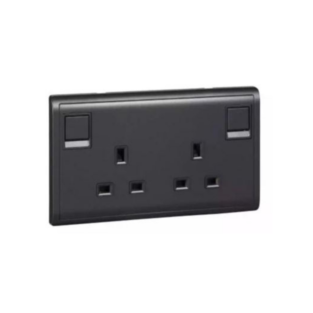 Schneider Electric 2 Gang Switched Socket 13A 250V E82T25_MB_G1 Matt Black in Dubai, UAE