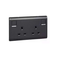 Schneider Electric Pieno 2 Gang Switched Socket 13A 250V E82T25_MB_G1 - Matt Black - Slide 1