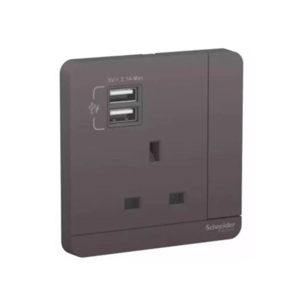 Schneider Electric AvatarOn 2 USB Charger and Switched Socket 3P 13A E8315USB_DG_G12 Dark Grey in Dubai, UAE