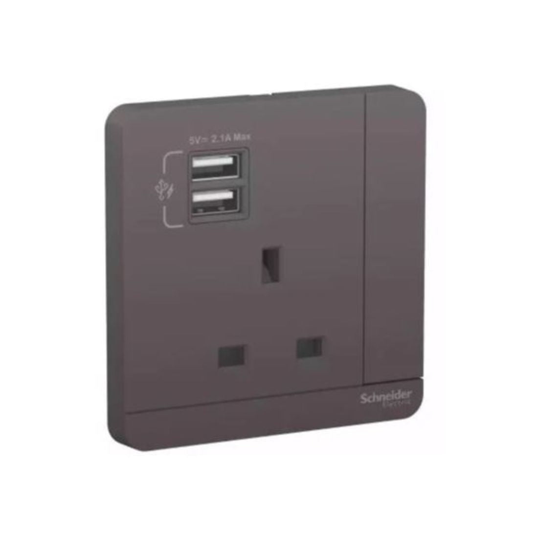 Schneider Electric AvatarOn 2 USB Charger + Switched Socket 3P 13A E8315USB_DG_G12 - Dark Grey