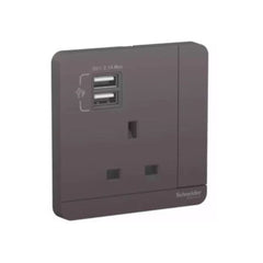 Schneider Electric AvatarOn 2 USB Charger + Switched Socket 3P 13A E8315USB_DG_G12 - Dark Grey - Slide 1