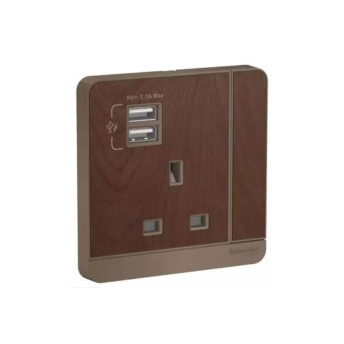 Schneider Electric AvatarOn 2 USB Charger + Switched Socket 3P 13A E8315USB_WD_G12 - Wood