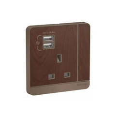 Schneider Electric AvatarOn 2 USB Charger + Switched Socket 3P 13A E8315USB_WD_G12 - Wood - Slide 1