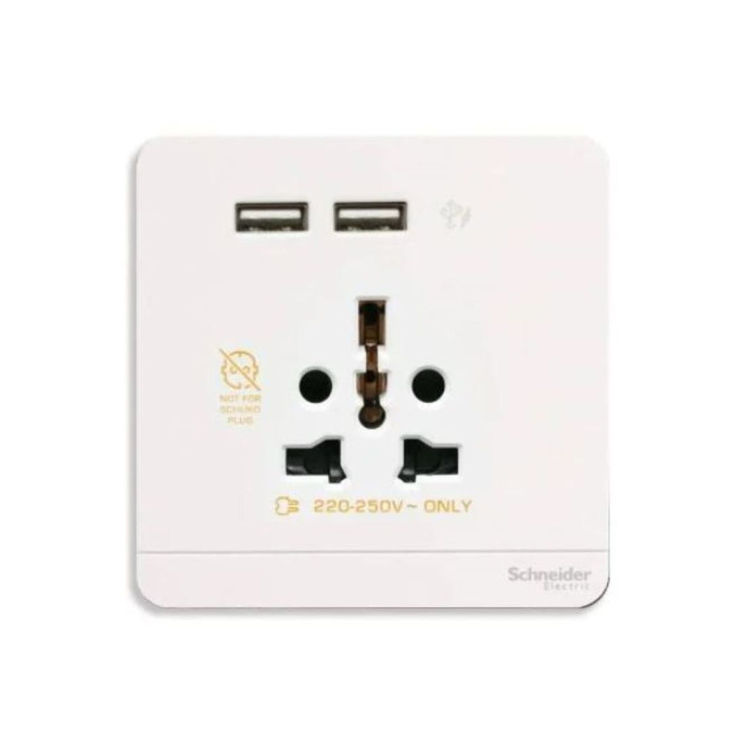 Schneider Electric AvatarOn 2 USB Charger + Socket Outlet 16A Glossy Polar White in Dubai, UAE