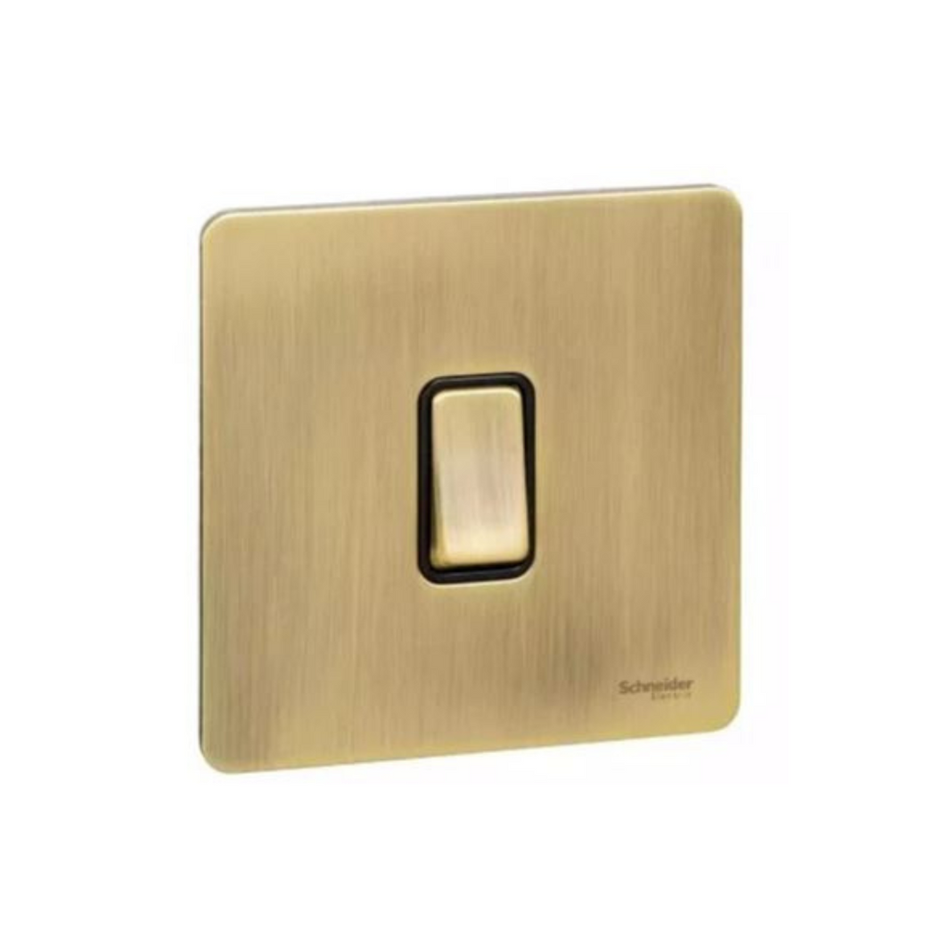 Schneider Ultimate Screwless Flat Plate Rocker Switch 1 Gang GU1412BAB - antique brass