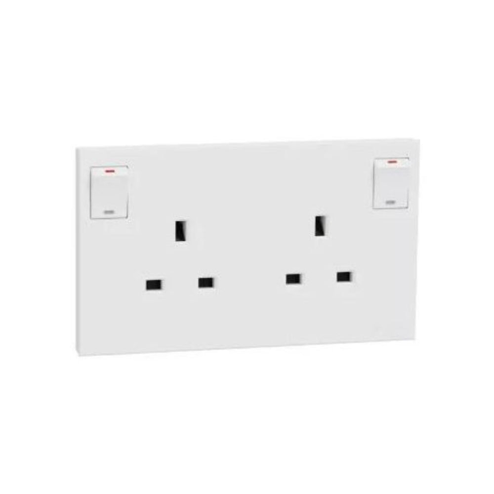 Schneider Electric E87T25N_WE Switched Socket 13A, 250V, 2 Gang with LED White
