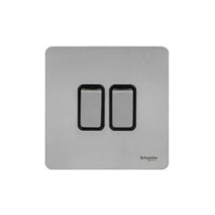 Schneider Electric Ultimate Screwless Flat Plate Rocker Plate Switch 2 Gangs GU1422BSS - Stainless Steel - Slide 1