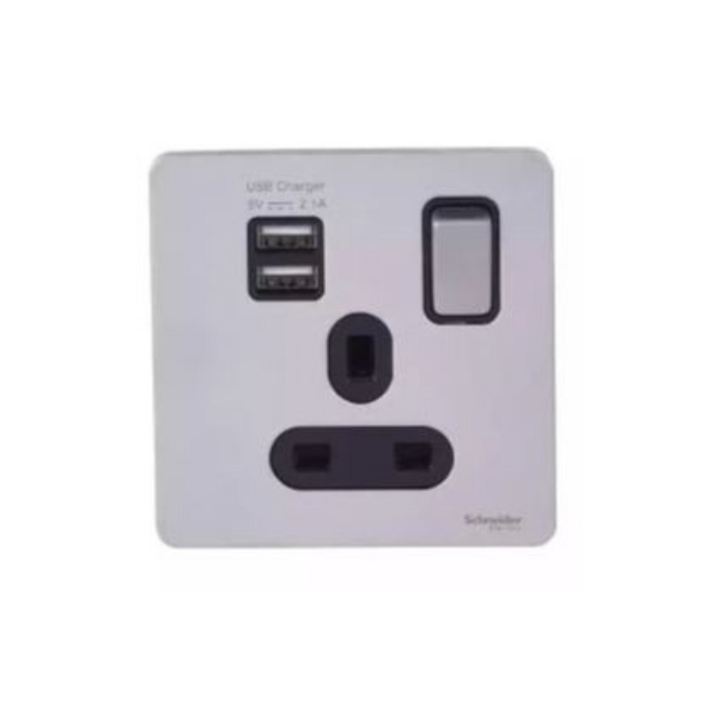 Schneider Electric Ultimate Screw Single Socket with 2 x USB SP 2.1 A. GGBGU34102USBABSS Stainless Steel, Black in Dubai, UAE