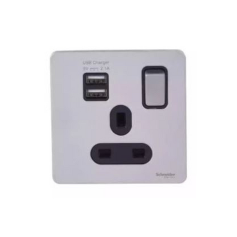 Schneider Electric Ultimate Screw Single Socket with 2 x USB SP 2.1 A. GGBGU34102USBABSS - Stainless Steel, Black