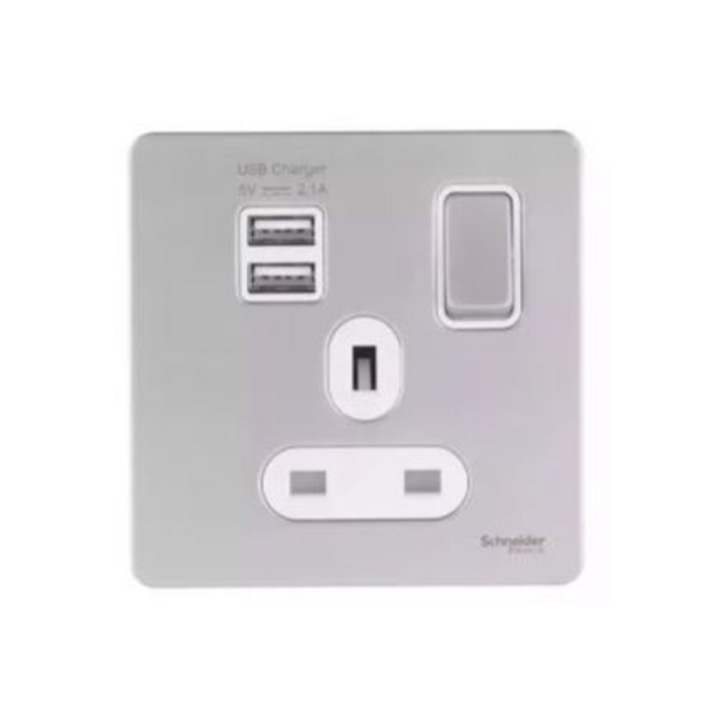 Schneider Electric Ultimate Single Socket with 2 x USB SP 2.1 A. GGBGU34102USBAWPN Peal Nickel, White in Dubai, UAE