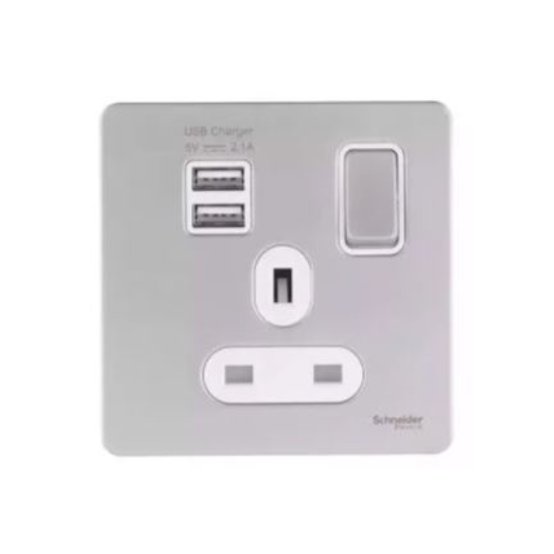 Schneider Electric Ultimate Single Socket with 2 x USB SP 2.1 A. GGBGU34102USBAWPN - Peal Nickel, White