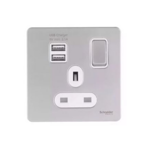Schneider Electric Ultimate Single Socket with 2 x USB SP 2.1 A. GGBGU34102USBAWPN - Peal Nickel, White