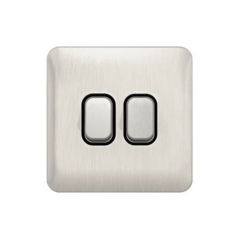 Schneider Electric Lisse 2 Gang 2 Way Plate Switch 10AX GGBL1022BSS - Stainless Steel with Black Interior