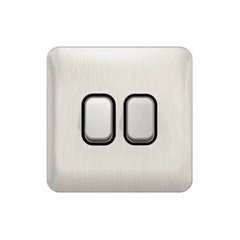 Schneider Electric Lisse 2 Gang 2 Way Plate Switch 10AX GGBL1022BSS - Stainless Steel with Black Interior - Slide 1