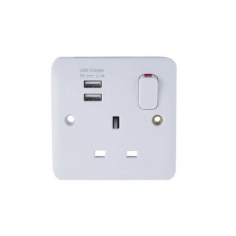 Schneider Electric Lisse White Moulded Single Socket Combined 2 x USB SP. 2.1 A GGBL30102USBAS - White