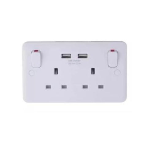 Schneider Electric Lisse White Moulded Twin Socket Combined 2 x USB SP 2.1 A GGBL30202USBAS - White