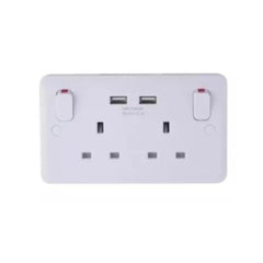 Schneider Electric Lisse White Moulded Twin Socket Combined 2 x USB SP 2.1 A GGBL30202USBAS - White - Slide 1