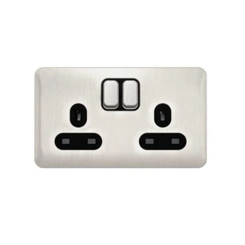 Schneider Electric Lisse Switched Socket 13A 2 Gang GGBL3020BSSSG - Stainless Steel with Black Interior