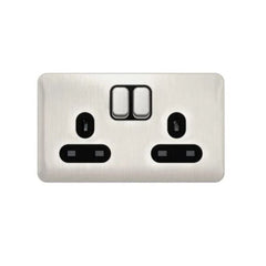 Schneider Electric Lisse Switched Socket 13A 2 Gang GGBL3020BSSSG - Stainless Steel with Black Interior - Slide 1