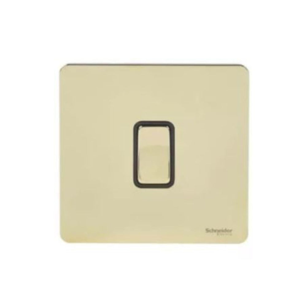 Schneider Electric Screwless Flat Plate Switch 1 Pole 2 Way 1 Gang GU1412BPB - Brass