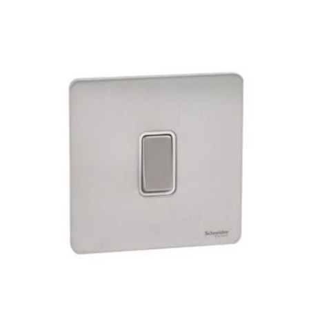 Schneider Electric Ultimate Screwless Flat Plate Rocker Plate Switch 1 Gang GU1412WSS - Stainless Steel