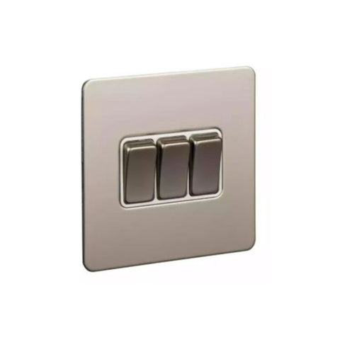 Schneider Electric Ultimate Screwless Flat Plate Rocker Switch 3 Gangs GU1432-WPN - Pearl Nickel