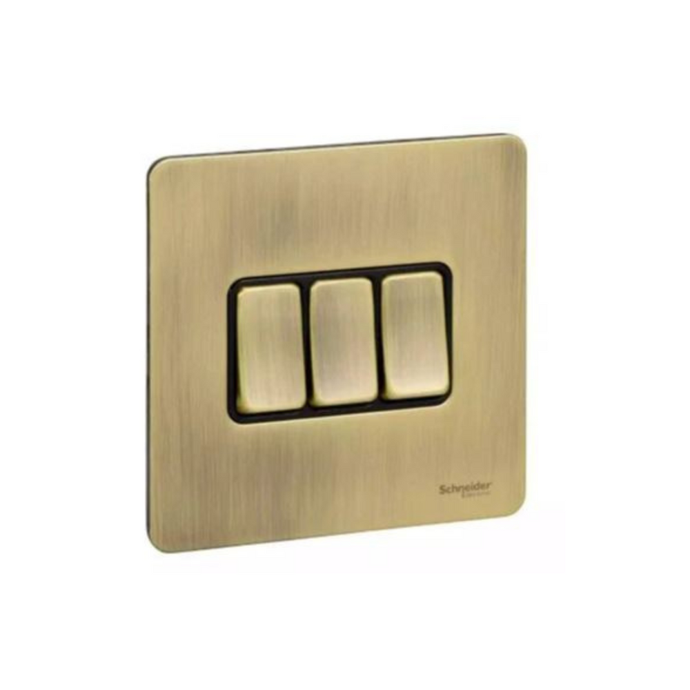 Schneider Electric Ultimate Screwless Flat Plate 1 Pole 2 Way Switch 3 Gangs GU1432BAB - Antique Brass