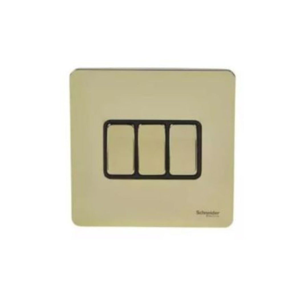 Schneider Electric Ultimate Screwless flat plate 1 Pole 2 Way Plate Switch 3 Gangs GU1432BPB - Brass