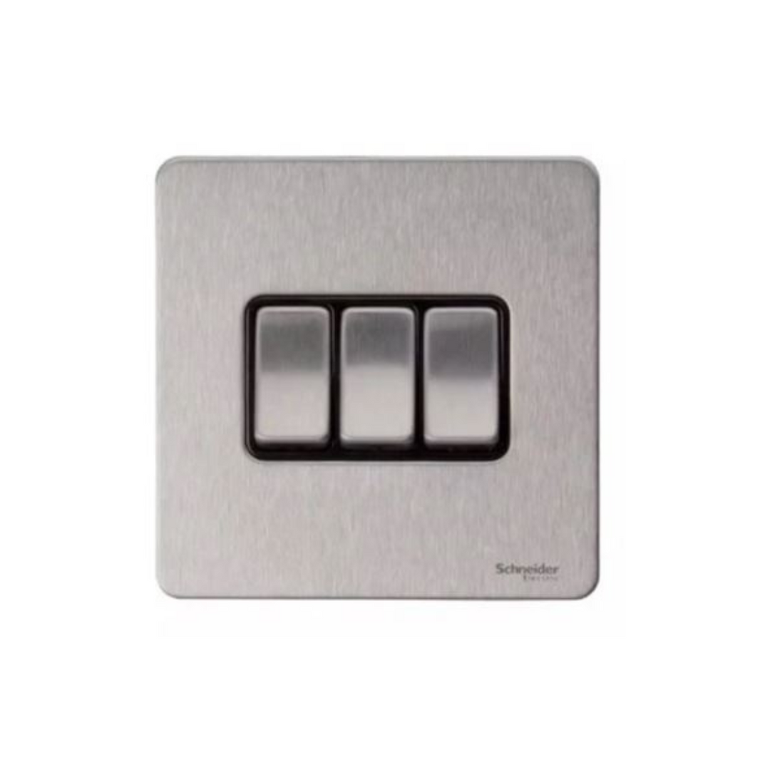 Schneider Electric Ultimate Screwless Flat Rocker Plate Switch 3 Gangs GU1432BSS Stainless Steel in Dubai, UAE