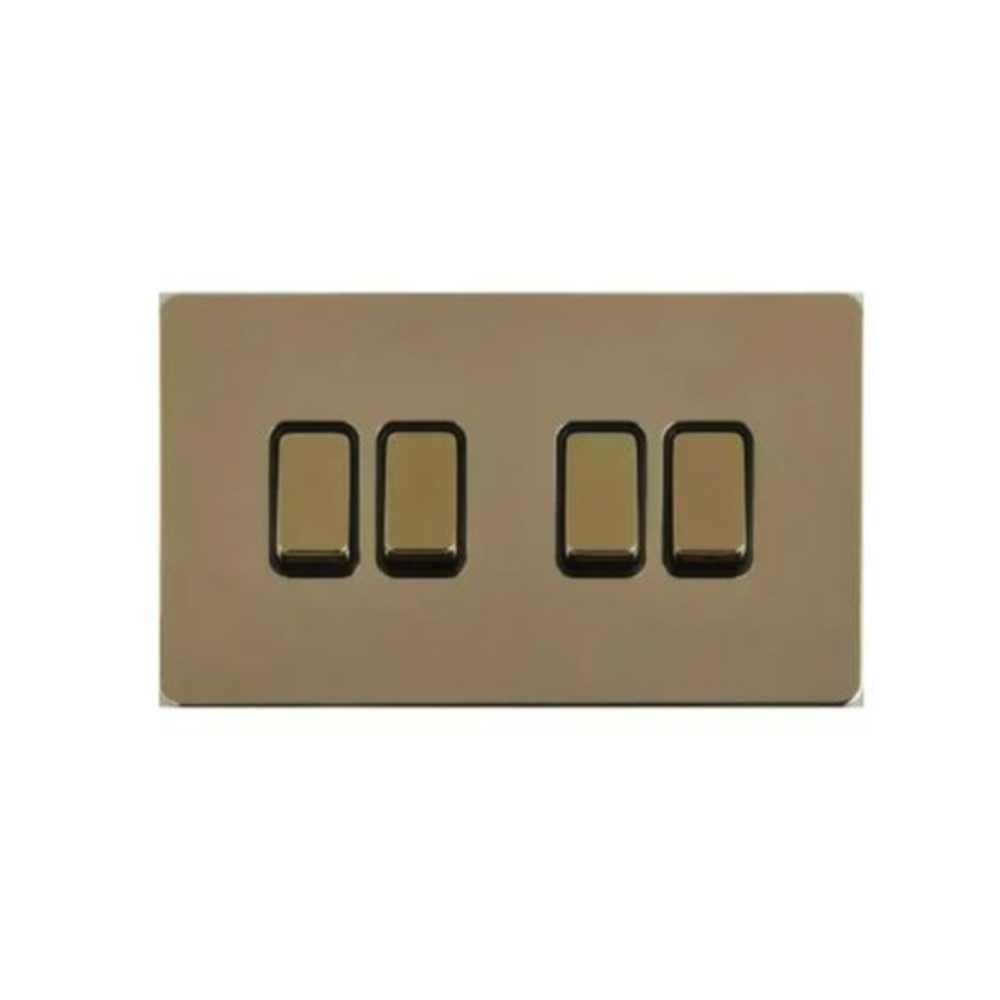 Schneider Electric Ultimate 1 Pole 2 Way Screwless Flat Plate Switch 4 Gangs GU1442-BPB - Brass in Dubai, UAE