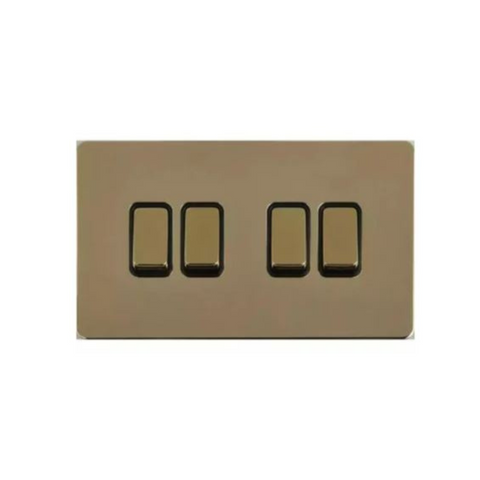 Schneider Electric Ultimate 1 Pole 2 Way Screwless Flat Plate Switch 4 Gangs GU1442-BPB - Brass