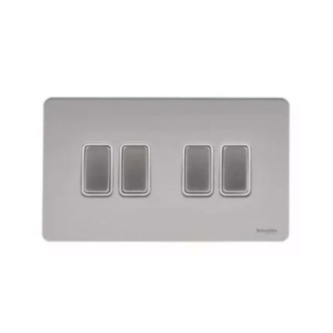 Schneider Electric Ultimate Screwless Flat Plate Rocker Plate Switch 4 Gangs GU1442WPN - Pearl Nickel