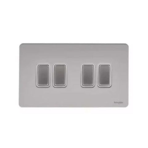 Schneider Electric Ultimate Screwless Flat Plate Rocker Plate Switch 4 Gangs GU1442WPN - Pearl Nickel